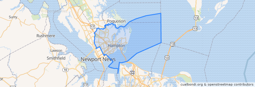 Mapa de ubicacion de Hampton.