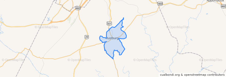 Mapa de ubicacion de Rustburg.