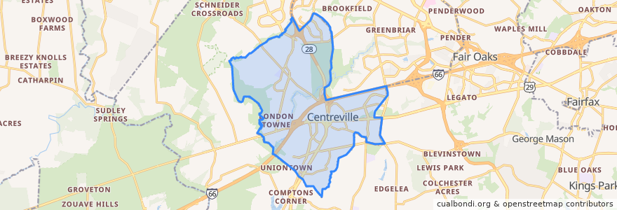 Mapa de ubicacion de Centreville.