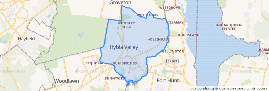 Mapa de ubicacion de Hybla Valley.