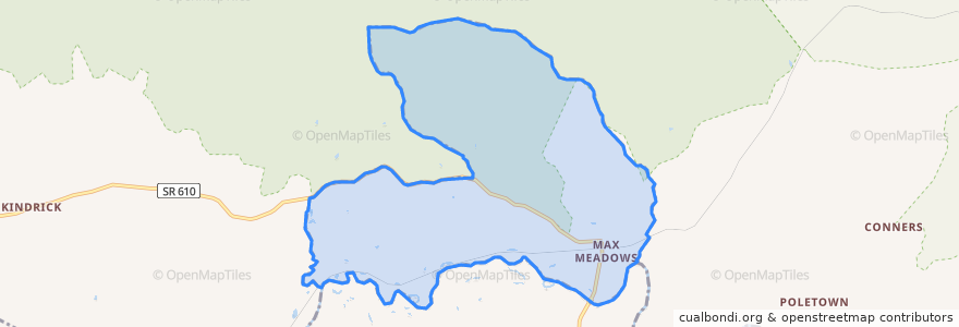 Mapa de ubicacion de Max Meadows.