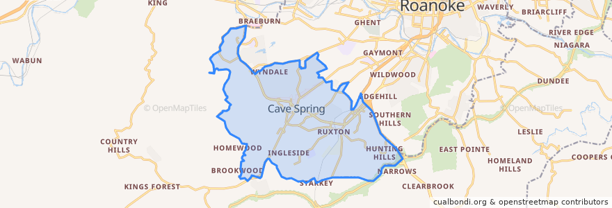 Mapa de ubicacion de Cave Spring.