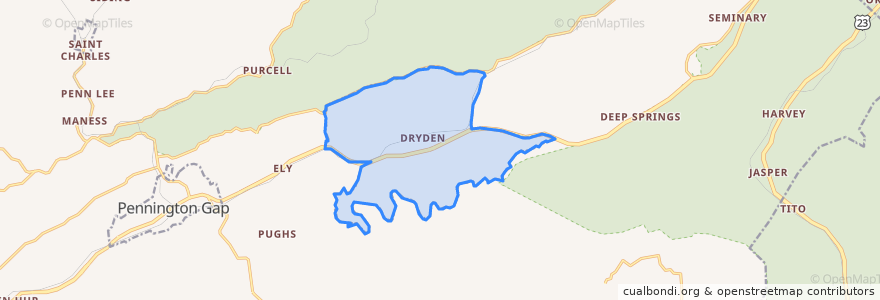 Mapa de ubicacion de Dryden.