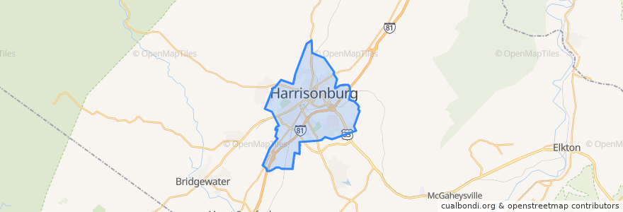 Mapa de ubicacion de Harrisonburg.