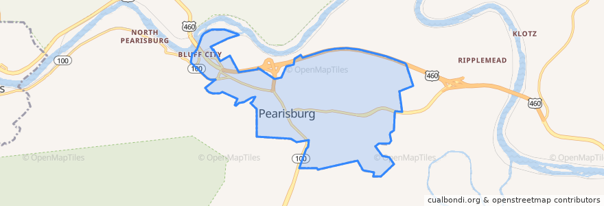 Mapa de ubicacion de Pearisburg.