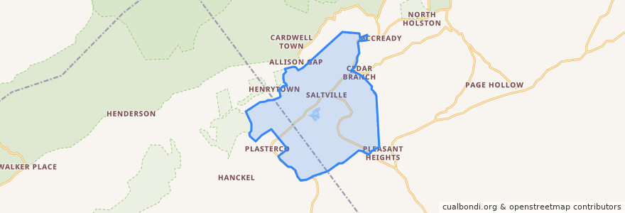 Mapa de ubicacion de Saltville.