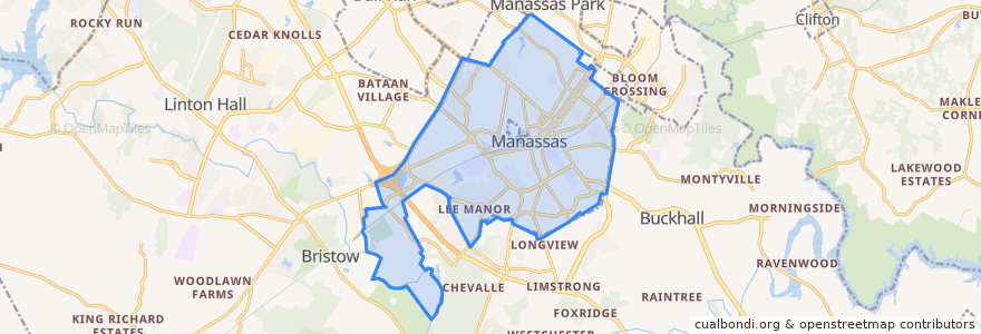 Mapa de ubicacion de Manassas.