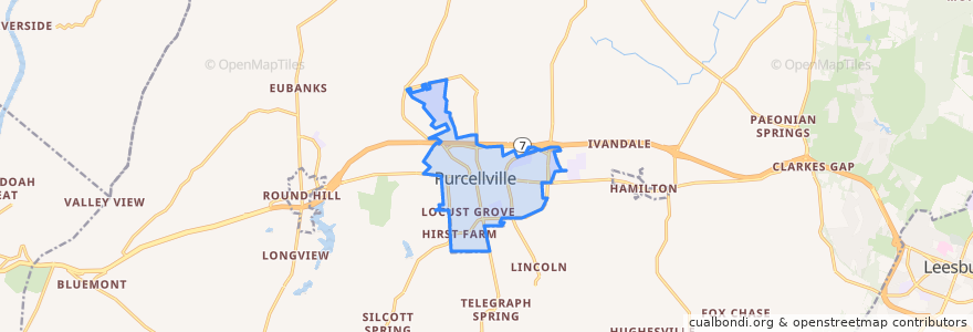 Mapa de ubicacion de Purcellville.