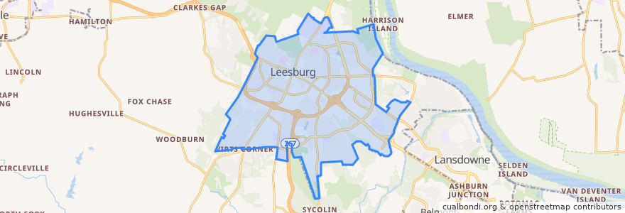 Mapa de ubicacion de Leesburg.