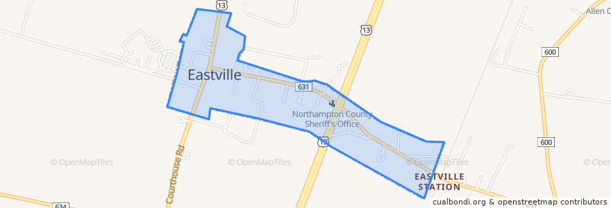 Mapa de ubicacion de Eastville.