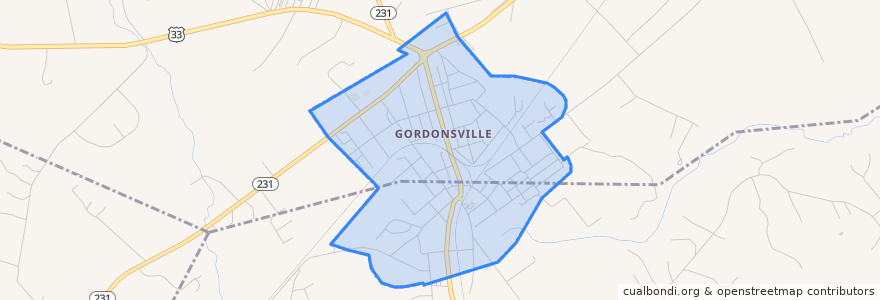 Mapa de ubicacion de Gordonsville.