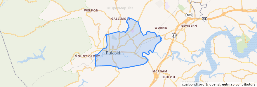 Mapa de ubicacion de Pulaski.