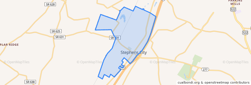 Mapa de ubicacion de Stephens City.
