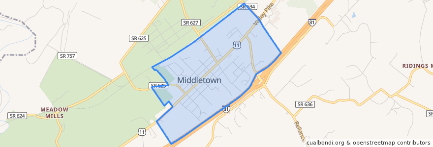 Mapa de ubicacion de Middletown.