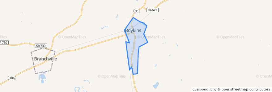 Mapa de ubicacion de Boykins.