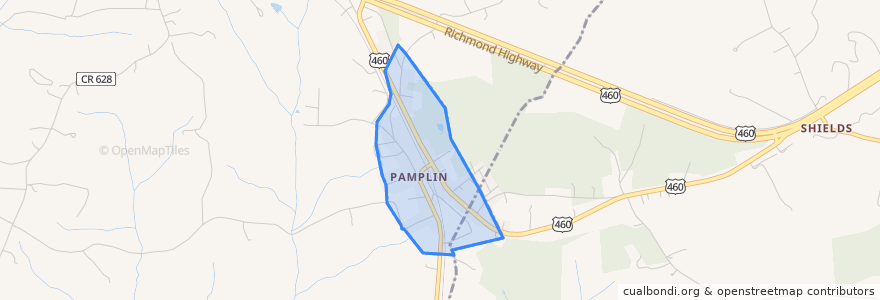 Mapa de ubicacion de Pamplin City.