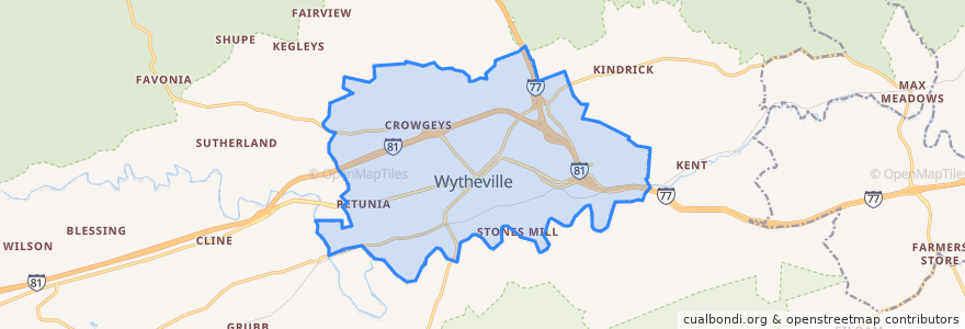 Mapa de ubicacion de Wytheville.