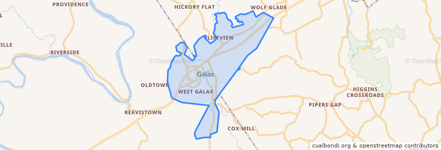 Mapa de ubicacion de Galax.