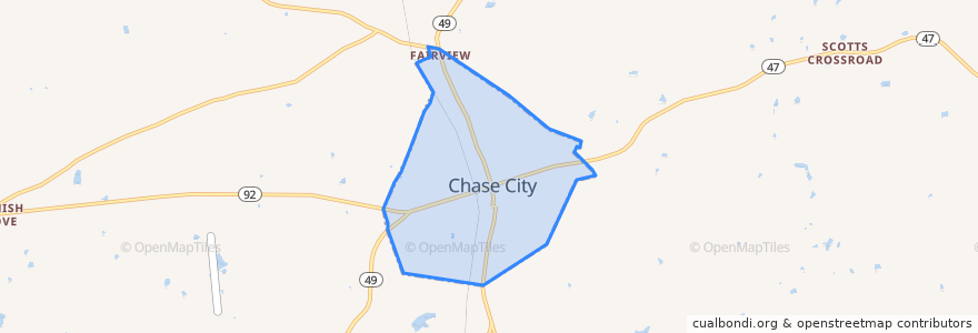 Mapa de ubicacion de Chase City.