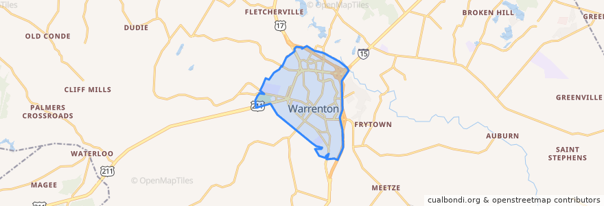 Mapa de ubicacion de Warrenton.