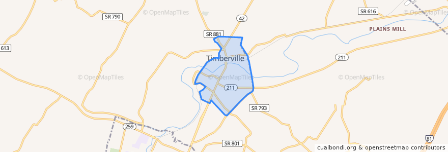 Mapa de ubicacion de Timberville.