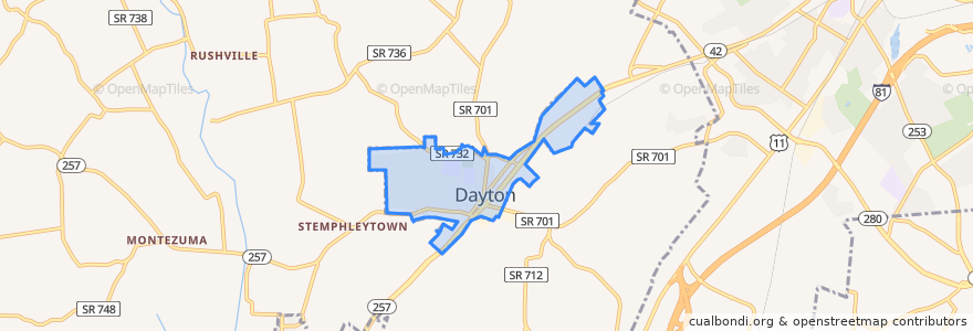 Mapa de ubicacion de Dayton.