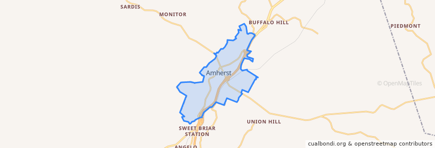 Mapa de ubicacion de Amherst.