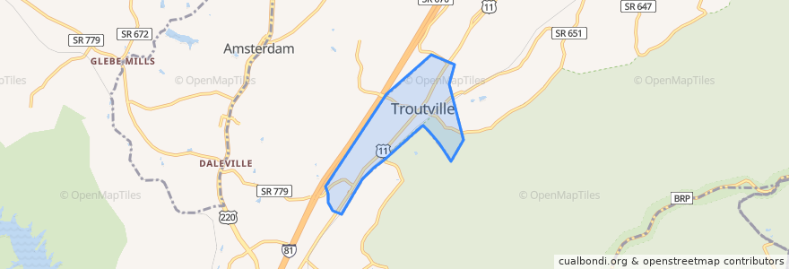 Mapa de ubicacion de Troutville.