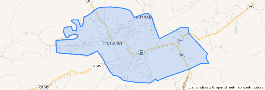 Mapa de ubicacion de Honaker.