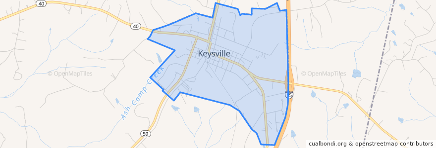 Mapa de ubicacion de Keysville.