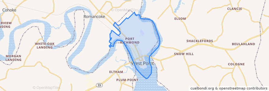 Mapa de ubicacion de West Point.