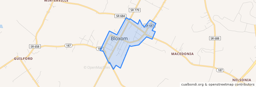 Mapa de ubicacion de Bloxom.