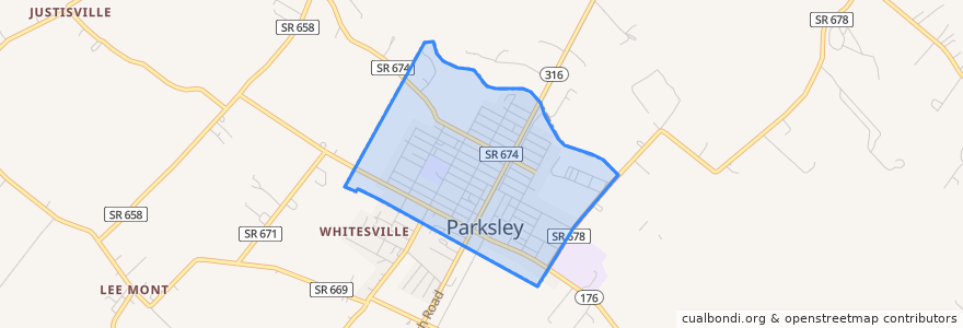 Mapa de ubicacion de Parksley.