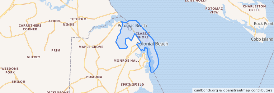 Mapa de ubicacion de Colonial Beach.