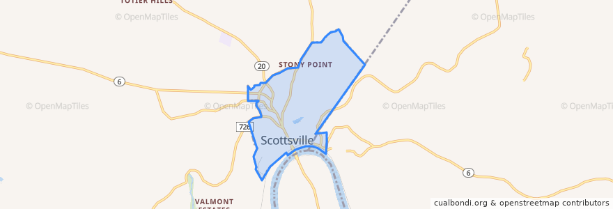 Mapa de ubicacion de Scottsville.