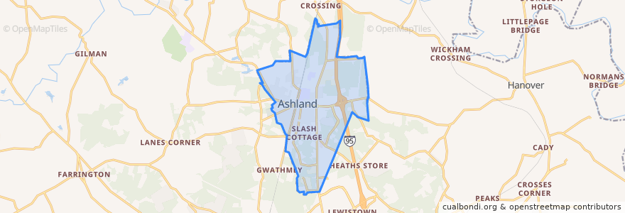 Mapa de ubicacion de Ashland.