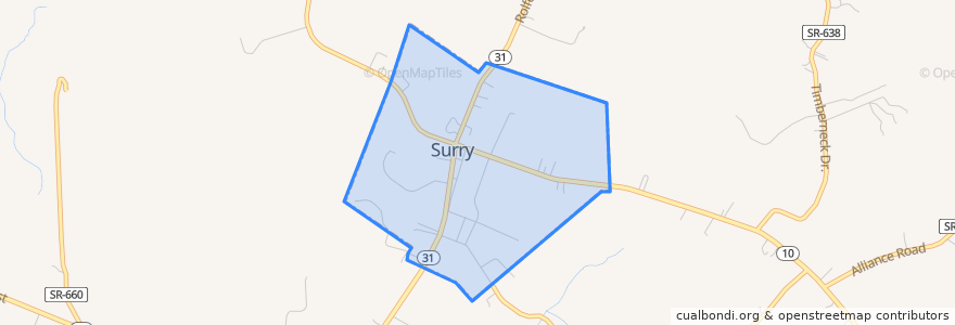 Mapa de ubicacion de Surry.