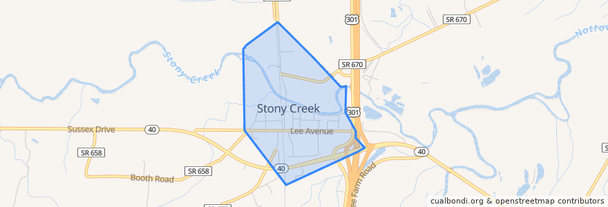 Mapa de ubicacion de Stony Creek.