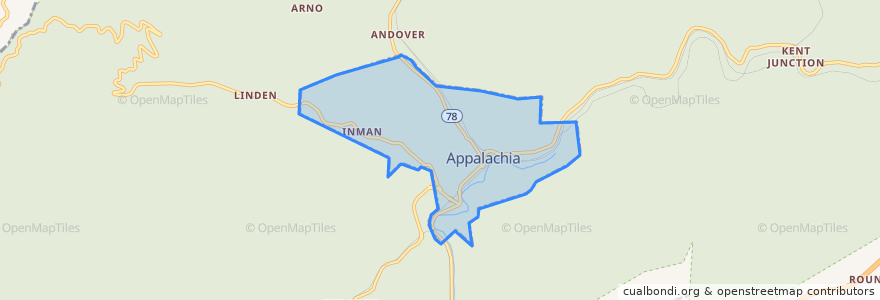 Mapa de ubicacion de Appalachia.