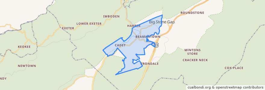 Mapa de ubicacion de Big Stone Gap.