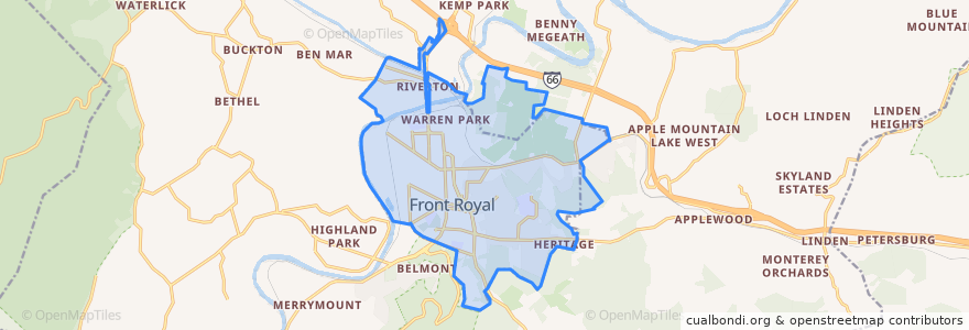Mapa de ubicacion de Front Royal.