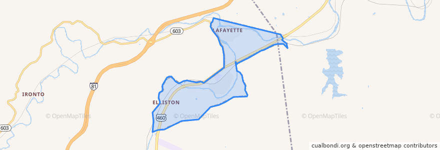 Mapa de ubicacion de Elliston-Lafayette.