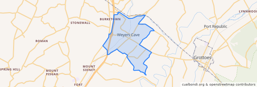 Mapa de ubicacion de Weyers Cave.