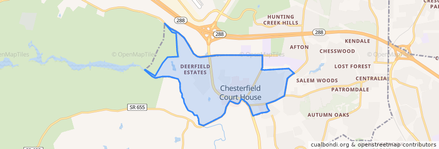 Mapa de ubicacion de Chesterfield Court House.