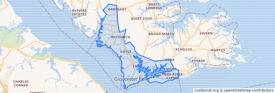 Mapa de ubicacion de Gloucester Point.