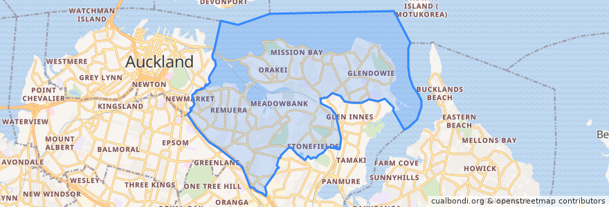 Mapa de ubicacion de Ōrākei.