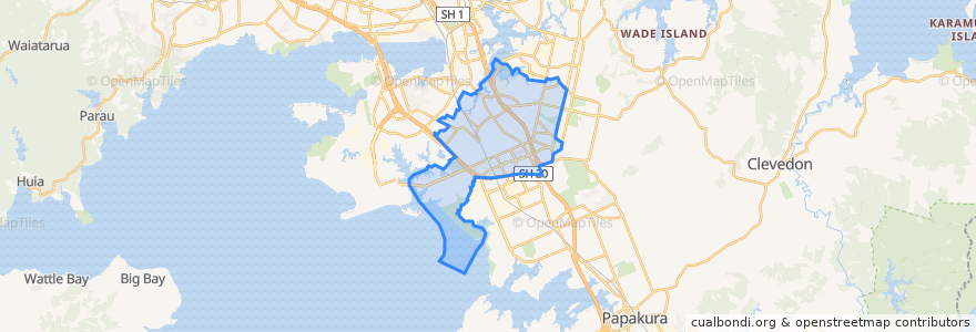 Mapa de ubicacion de Ōtara-Papatoetoe.