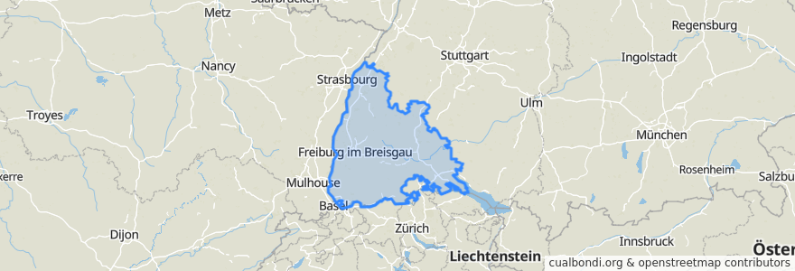 Mapa de ubicacion de Regierungsbezirk Freiburg.