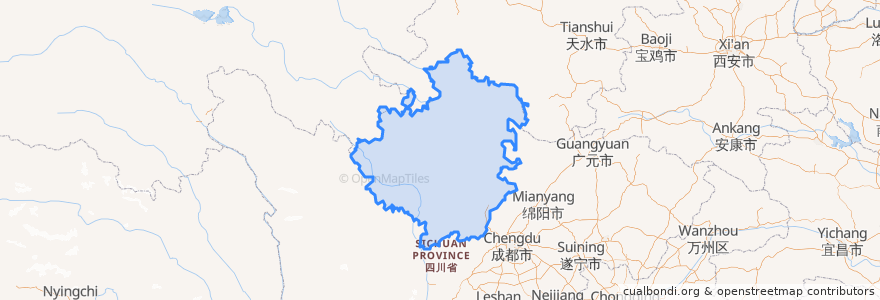 Mapa de ubicacion de 阿坝藏族羌族自治州 རྔ་བ་བོད་རིགས་ཆ་བ༹ང་རིགས་རང་སྐྱོང་ཁུལ་.