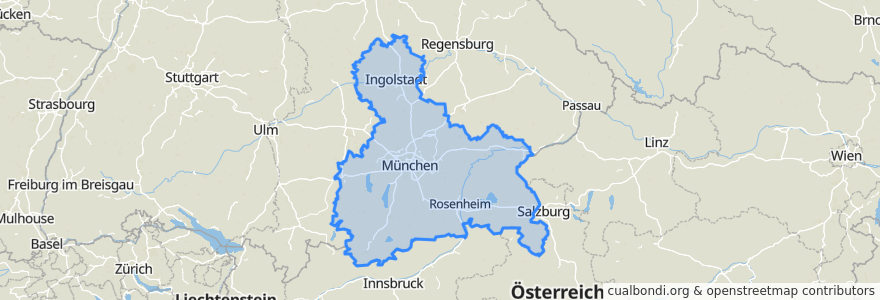 Mapa de ubicacion de Upper Bavaria.